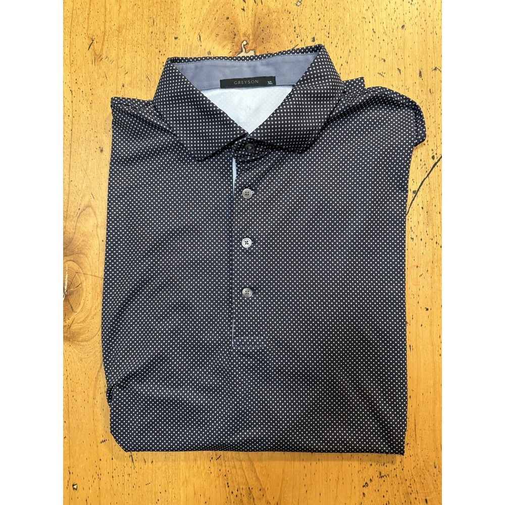 Greyson Men's XL Blue/White Polka Dot Stretch Golf Polo, Short Sleeve